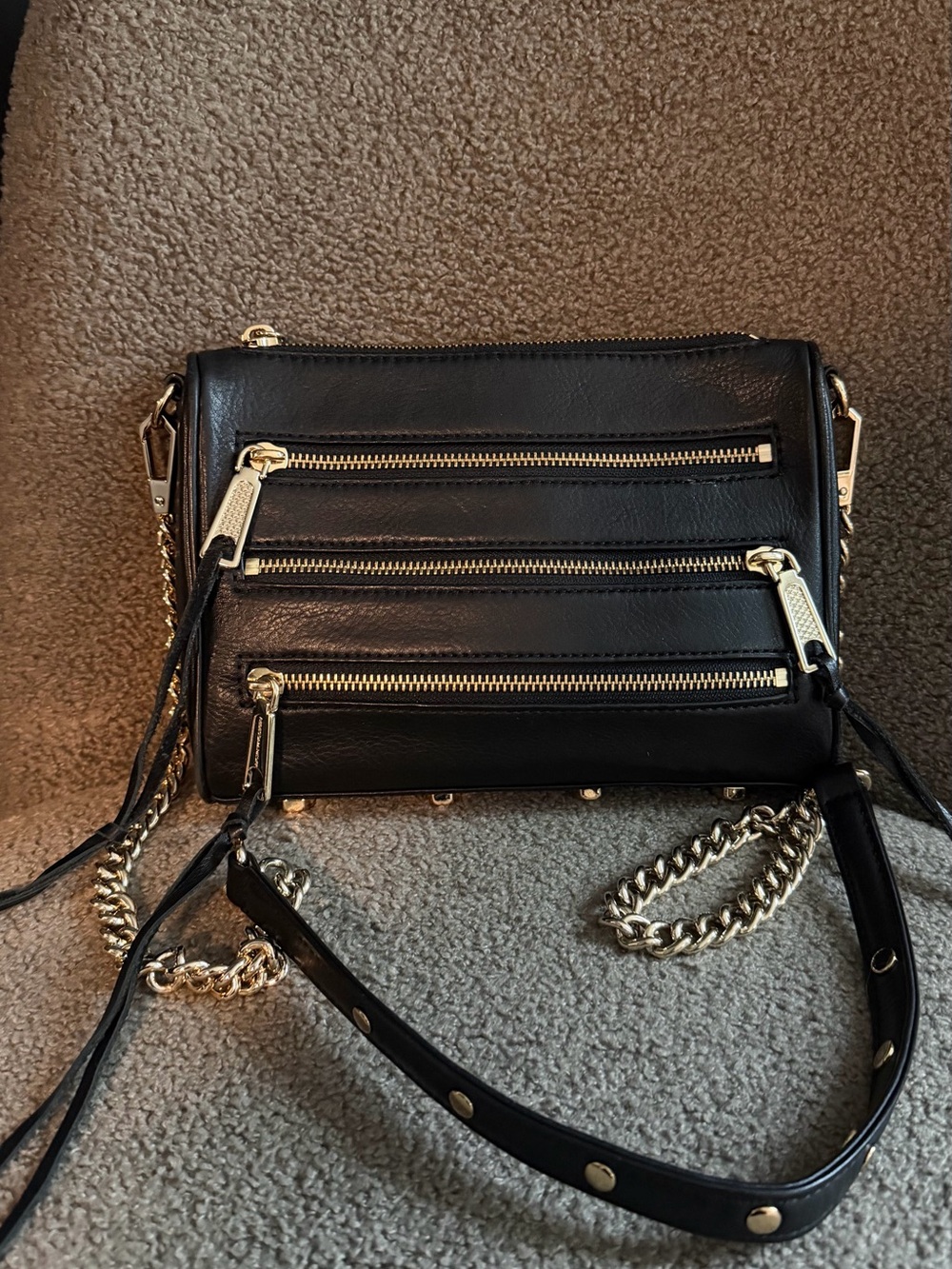 Rebecca Minkoff Black Leather Crossbody with Gold Hardware
